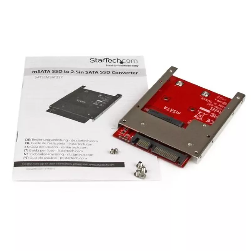 StarTech.com SAT32MSAT257 adaptador / convertidor de SSD mSATA a SATA de 2,5 pulgadas, SATA de 22 pines, 6 Gbit/s, negro, rojo, plateado