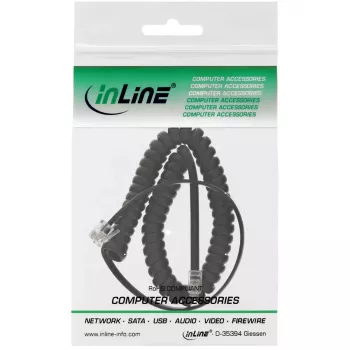 Cable espiral para auricular InLine, RJ10 4P4C M/M, negro, máx. 4 m