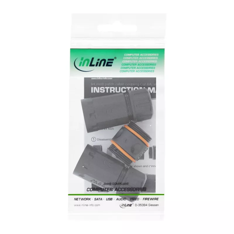 Acoplador Cat.6A InLine, impermeable IP68, 2x RJ45 H/H, 1:1