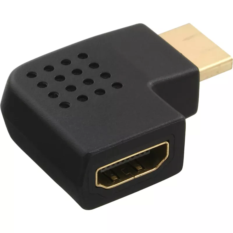 Adaptador HDMI InLine macho hembra en ángulo lateral izquierdo dorado 17600S