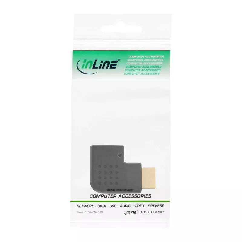 Adaptador HDMI InLine macho hembra en ángulo lateral izquierdo dorado 17600S