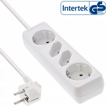 Regleta de enchufes InLine, 4 tomas, 2x CEE7/3 + 2x Euro CEE 7/16, blanca, 5m
