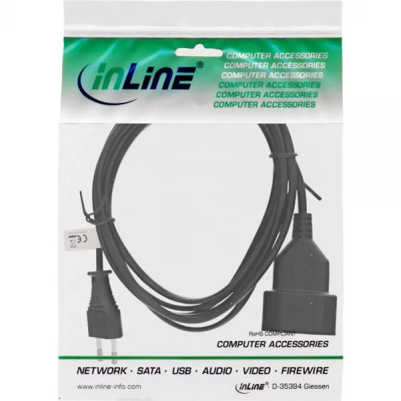 Alargador de corriente InLine enchufe Euro Type-C macho/hembra, negro, 3m