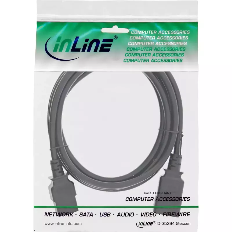 InLine Cable de alimentación C19 / C20 3 polos conector / conector hembra IEC negro 0,5 m