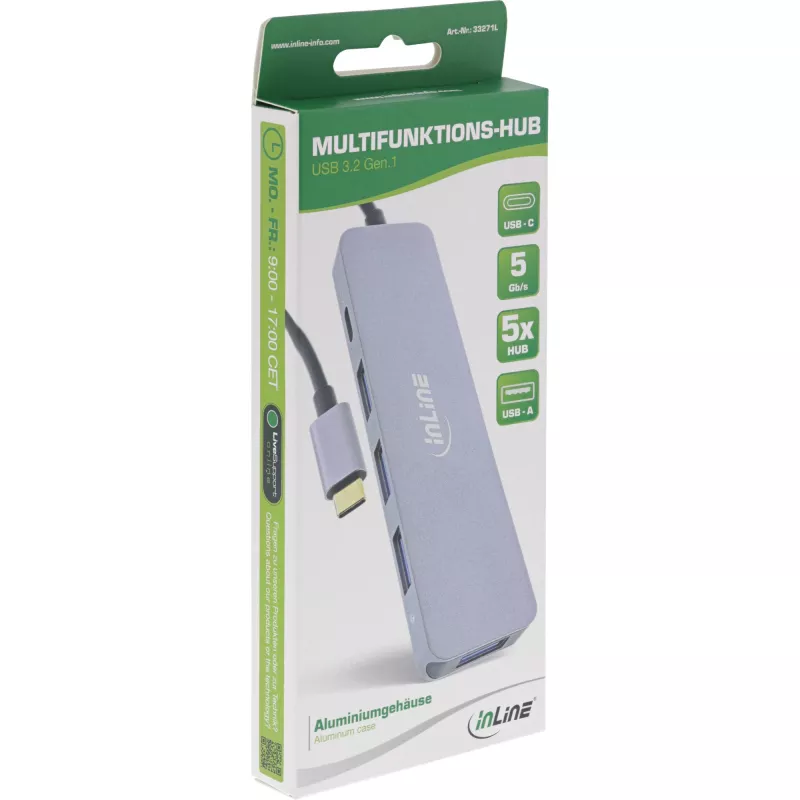 Hub USB InLine USB 3.2 USB-C multi hub 4x USB-A 5Gb/s + USB-C (datos/PD 87W)