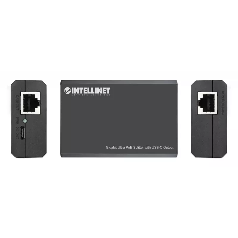Splitter PoE Intellinet con salida USB-C, PoE++ / 4PPoE, Gigabit Ultra, IEEE 802.3bt, puertos de entrada y salida RJ45, hasta 45 W de salida USB-C