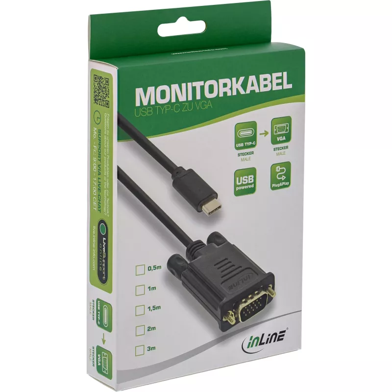 Cable de pantalla USB InLine, USB-C macho / VGA macho (DP Alt Mode), negro, 2 m