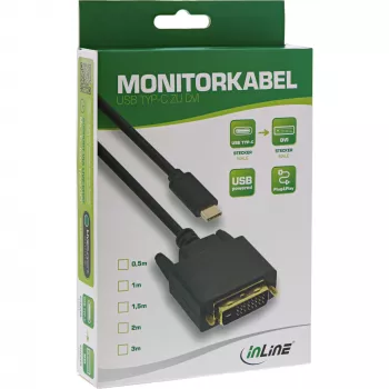 Cable de pantalla USB InLine, USB-C macho / DVI macho (DP Alt Mode), negro, 1 m