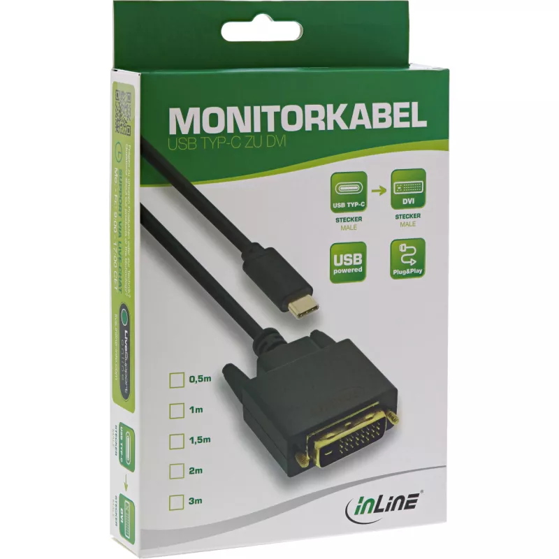 Cable de pantalla USB InLine, USB-C macho / DVI macho (DP Alt Mode), negro, 1 m