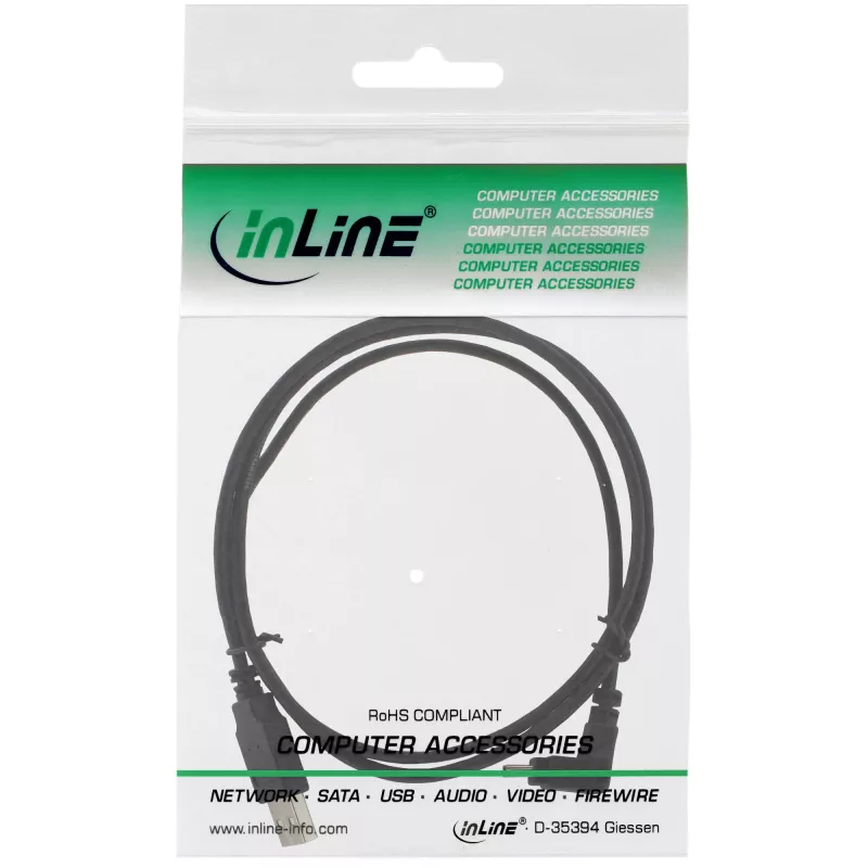 Cable USB Type-A macho / Mini-USB macho 5 pines acodado 90° negro 0,5 m InLine 34205