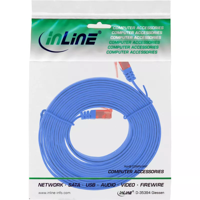 Cable de red plano ultraslim InLine U/UTP Cat.6 compatible Gigabit azul 1,5 m