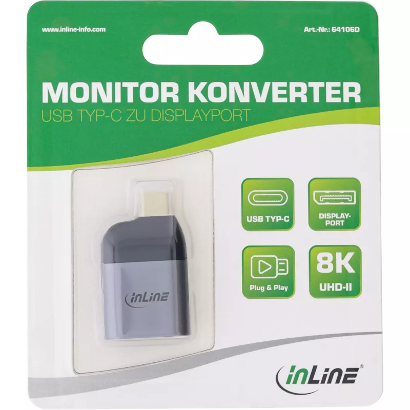 Adaptador de pantalla USB InLine 64106D conector USB-C macho a conector hembra DisplayPort 8K60Hz