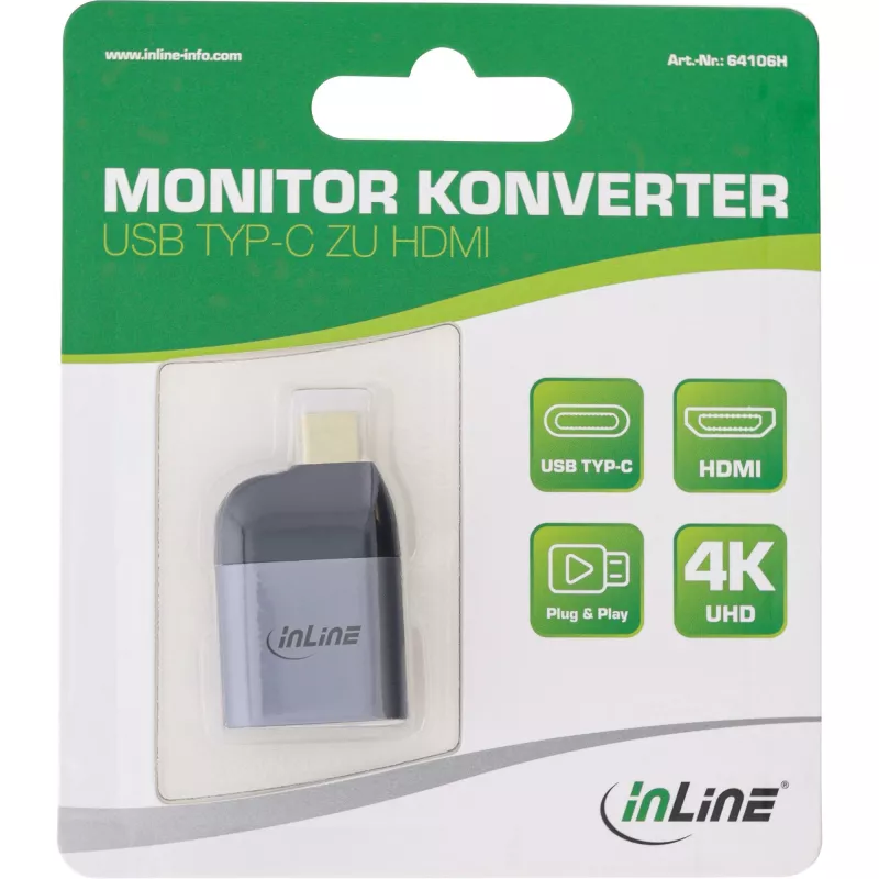 Convertidor de pantalla USB InLine, conector USB-C macho a conector hembra HDMI, 4K60Hz