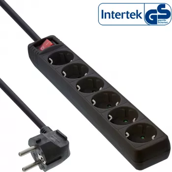 Regleta de enchufes InLine, 6 tomas schuko CEE 7/3, negra, 3 m