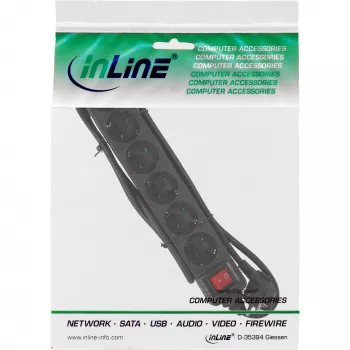 Regleta de enchufes InLine, 6 tomas schuko CEE 7/3, negra, 5 m