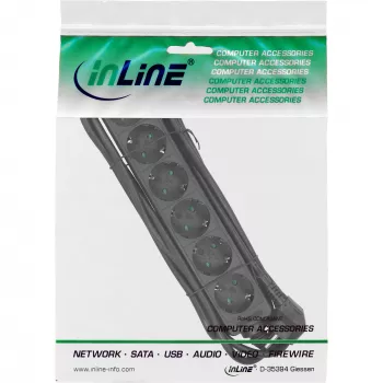 Regleta de enchufes InLine, 6 tomas schuko CEE 7/3, negra, 1,5 m