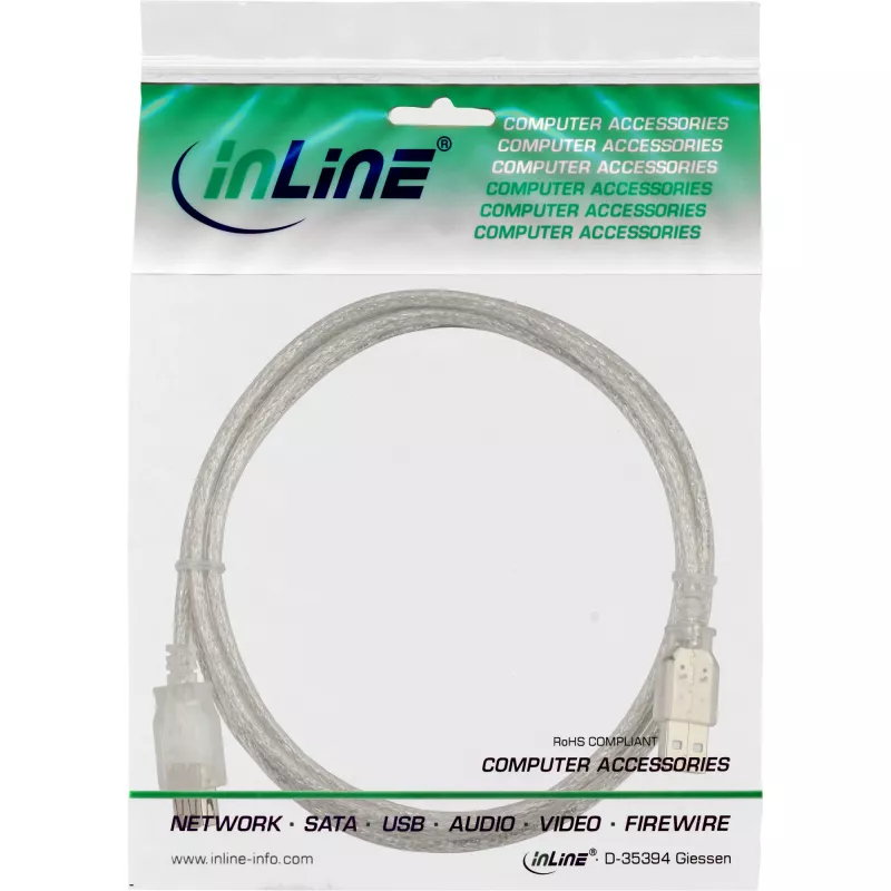 Cable alargador USB 2.0 Type-A macho/hembra InLine 34603 3m transparente