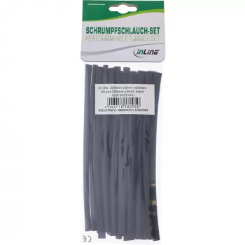 Tubo termorretráctil InLine 200 mm de longitud, 6 mm a 3 mm de diámetro, 20 uds., negro