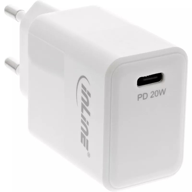 Cargador USB PD InLine un solo USB-C, Power Delivery, 20W, blanco