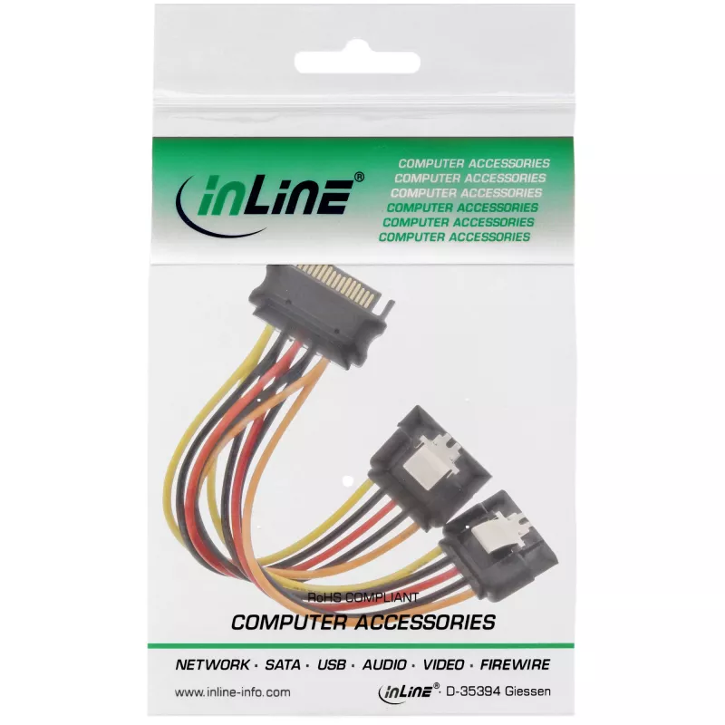 Cable de alimentación SATA en Y InLine conector hembra / 2 conectores macho con bloqueo de seguridad, 0,30 m