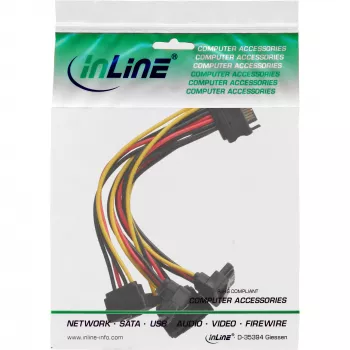 Cable de alimentación SATA InLine 1 a 4 conector hembra / 4 conectores SATA macho en ángulo con bloqueos 0,30 m