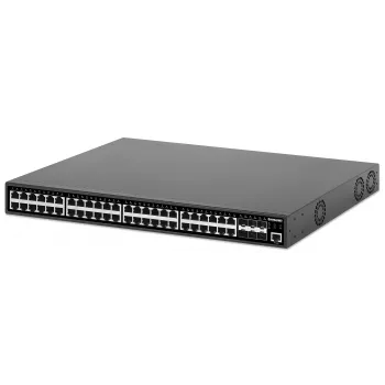 Switch gestionado Intellinet 48 puertos Gigabit Ethernet PoE+ Layer 2+ con seis uplinks 10G SFP+ conforme IEEE 802.3at/af (PoE+/PoE), presupuesto PoE de 450 W, Layer 2+/Layer 3 Lite, 6 x 10G SFP+ abiertos