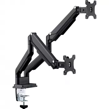 Soporte de escritorio InLine con mecanismo de elevación y USB/audio, 2 monitores hasta 81 cm (32 pulgadas), negro