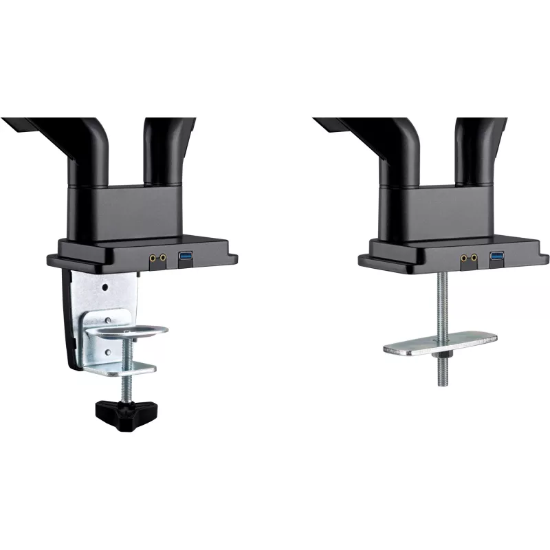 Soporte de escritorio InLine con mecanismo de elevación y USB/audio, 2 monitores hasta 81 cm (32 pulgadas), negro