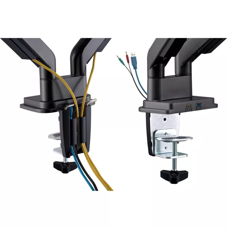 Soporte de escritorio InLine con mecanismo de elevación y USB/audio, 2 monitores hasta 81 cm (32 pulgadas), negro