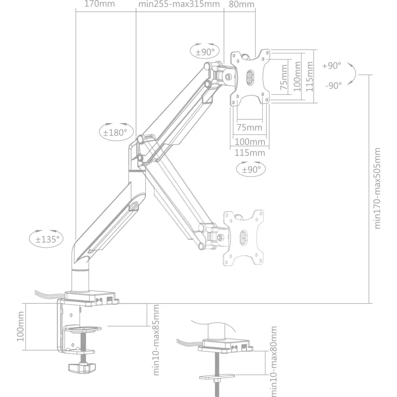 Soporte de mesa InLine con elevación y USB/audio hasta máx. 82 cm 32 pulgadas 9 kg