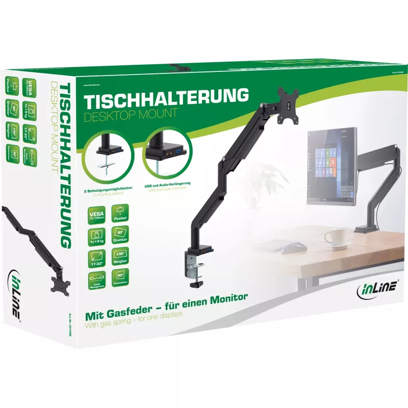 Soporte de mesa InLine con elevación y USB/audio hasta máx. 82 cm 32 pulgadas 9 kg