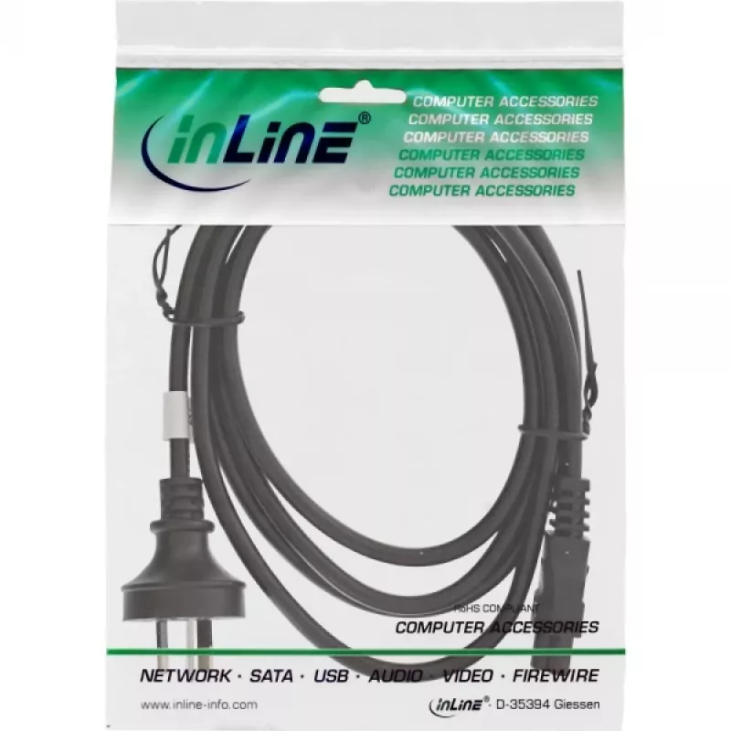 Cable de alimentación InLine Australia, para portátil, negro, 2m