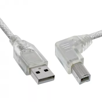 Cable USB 2.0 InLine en ángulo recto conector macho Tipo A / conector macho B transparente 3 m