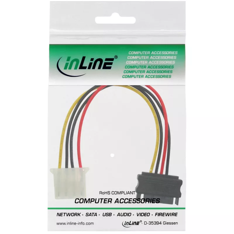 Cable adaptador de alimentación SATA conector hembra de 15 pines / conector macho de 4 pines 0,15 m InLine 29669
