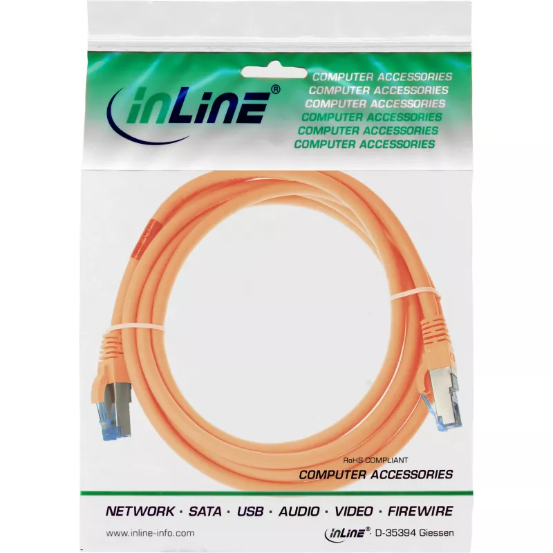 Cable de red InLine S/FTP PiMF Cat.6A libre de halógenos 500MHz naranja 0,5m