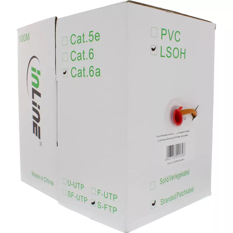 Cable de red InLine S/FTP PiMF Cat.6A libre de halógenos 500 MHz naranja 100 m