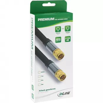 Cable SAT InLine Premium, 4x apantallado, 2x conector F, >110 dB, negro, 3 m