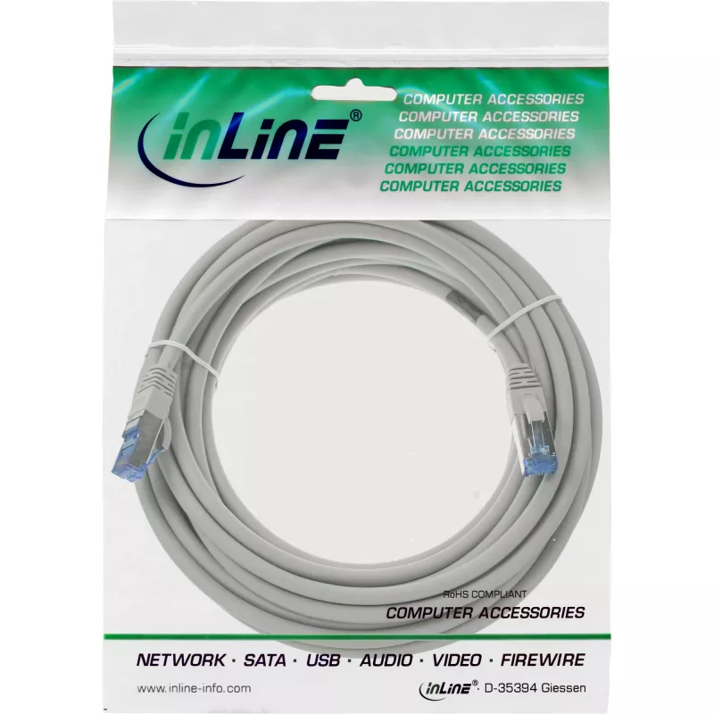 Cable de parcheo InLine S/FTP PiMF Cat.6A libre de halógenos 500MHz gris 20m
