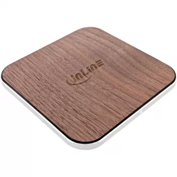 InLine Qi woodcharge, cargador inalámbrico rápido, 5/7,5/10W/15W, USB-C