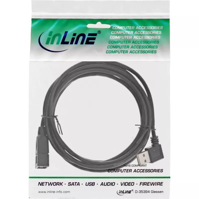 Cable InLine USB 2.0 Smart acodado + reversible Type-A macho / hembra negro 2m