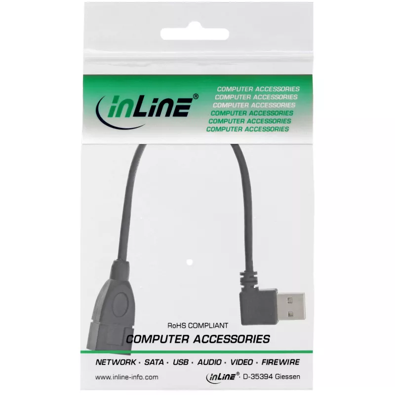 Cable InLine USB 2.0 Smart acodado + reversible Type-A macho / hembra negro 0,2 m