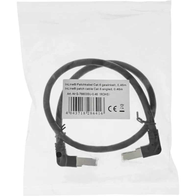 Cable de parcheo InLine, acodado arriba/abajo, S/FTP (PiMf), Cat.6, negro, 2,36 m