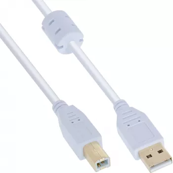 Cable InLine USB 2.0 Type-A macho / B macho, dorado, con ferrita, blanco, 3 m