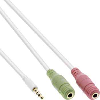 Cable adaptador de audio para headset InLine jack 3,5 mm macho 4 polos / 2x 3,5 mm, blanco, 1 m
