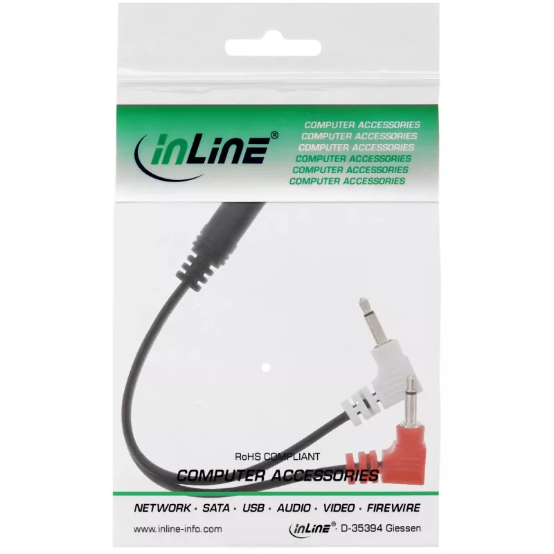 Cable adaptador para auriculares InLine Audio, 2 conectores macho de 3,5 mm a conector hembra de 3,5 mm de 3 polos, 0,15 m