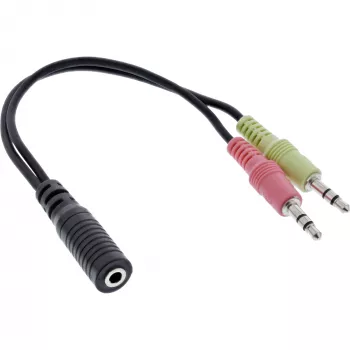 Cable adaptador para auriculares InLine Audio, 2 conectores macho de 3,5 mm a conector hembra de 3,5 mm de 4 polos, OMTP, 0,15 m