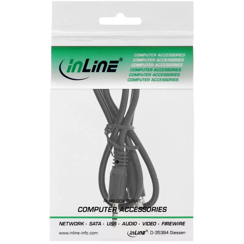Cable adaptador de audio InLine, conector macho/hembra estéreo de 3,5 mm con rosca, 0,6 m