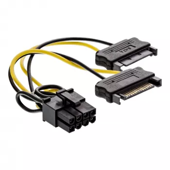 Cable adaptador de corriente InLine, 2 conectores macho SATA / conector macho PCI-Express de 8 pines, 0,15 m