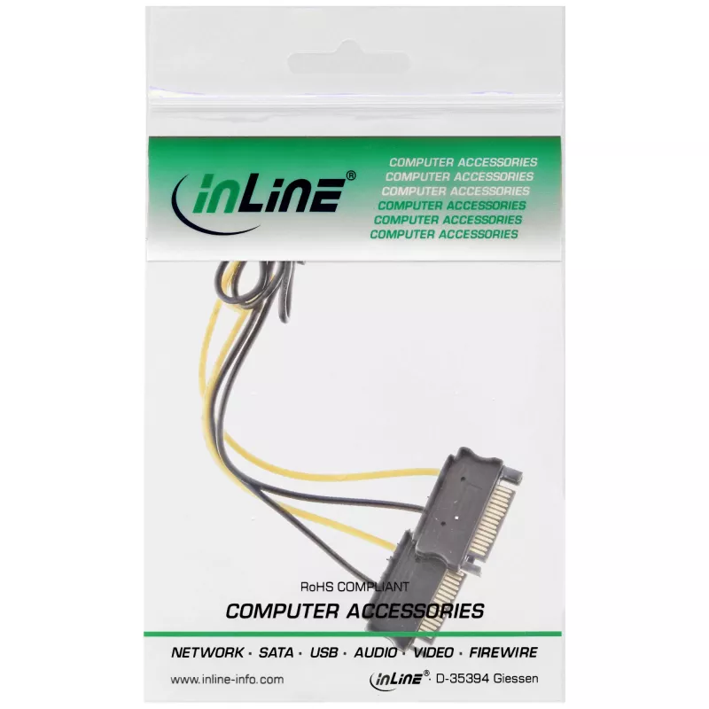 Cable adaptador de corriente InLine, 2 conectores macho SATA / conector macho PCI-Express de 8 pines, 0,15 m