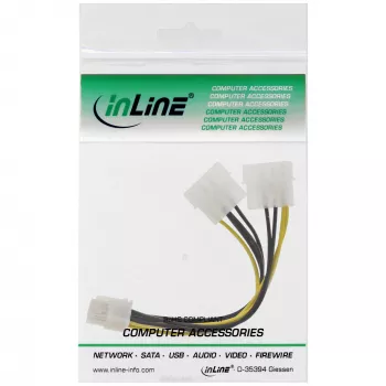 Cable adaptador de corriente InLine, 2 conectores macho de 5,25 pulgadas / conector macho PCI-Express de 8 pines, 0,15 m